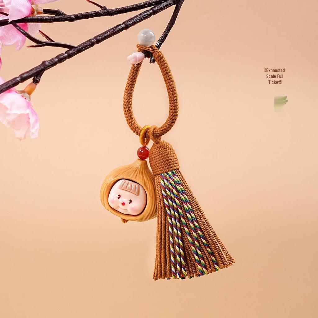 Hand-Woven Tibetan Tassel Sandalwood Keychain Amulet In Ethnic Style