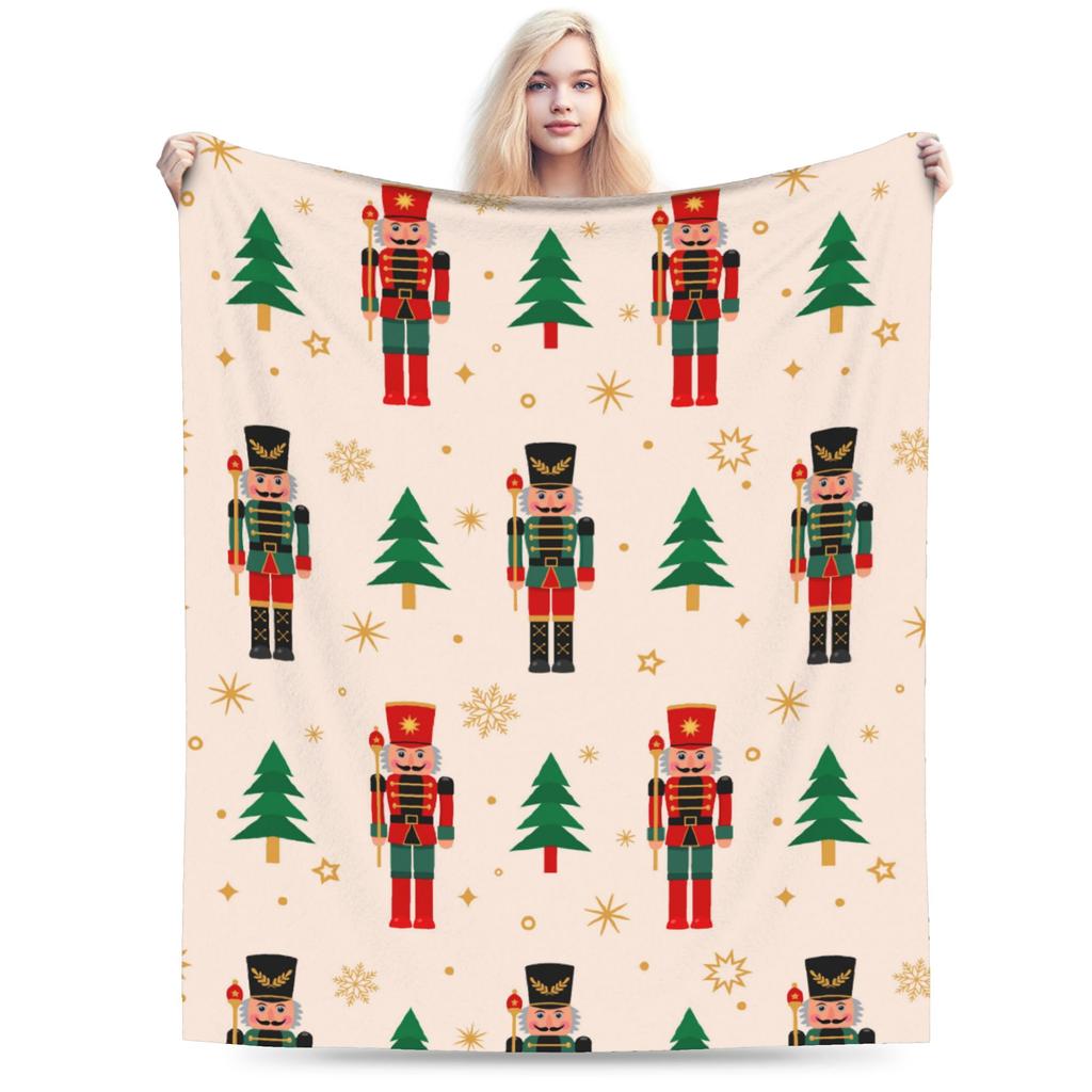Christmas Nutcrackers Blankets Velvet Xmas Nutcracker Doll Comfortable Soft Throw Blankets for Bedding Plush Thin Quilt