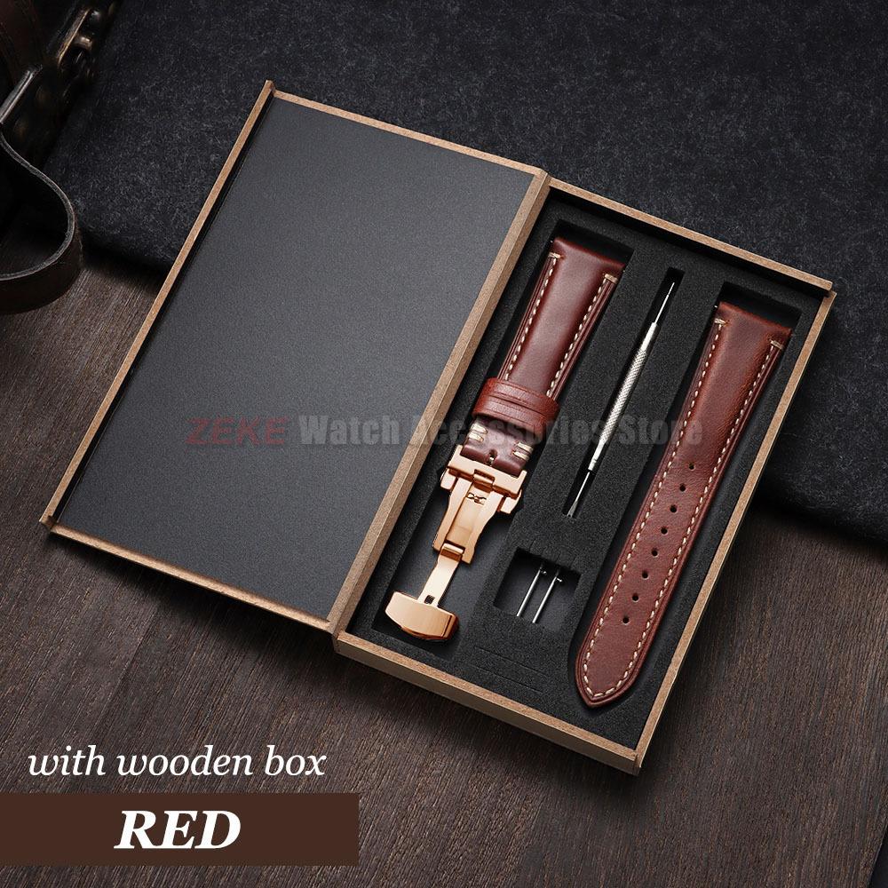 Armband 20mm 22mm 24mm Echtes Leder Uhrenarmband mit Geschenkbox Universelle Schmetterlingsschließe Rindsleder Herren Business Armband