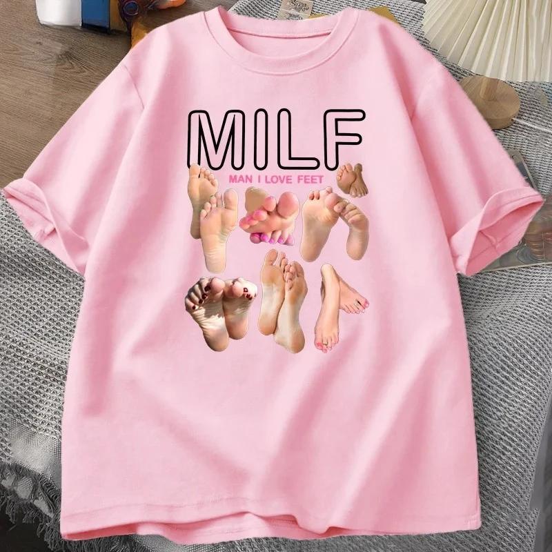 Summer men's MILF men I Love Feet Fun pattern Harajuku T-shirt short-sleeved round-neck streetwear