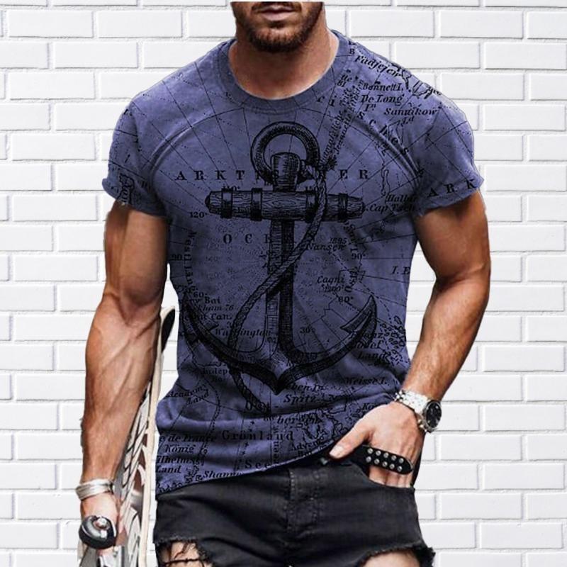 Fashion Vintage Anchor Graphic T-shirt For Men O-neck Short Sleeve T Shirts Retro Street Sports Fitness Breathable Tee Top Pop