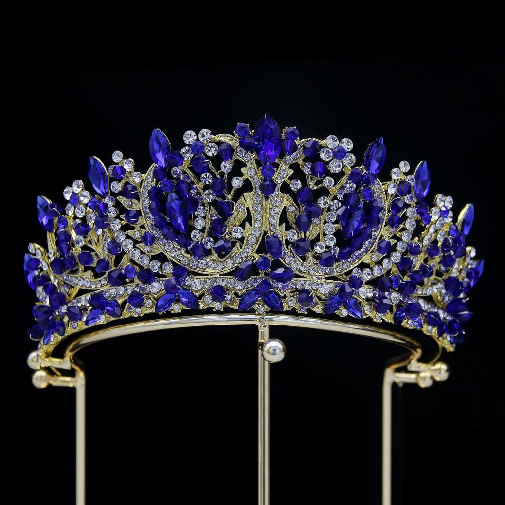 Elegant European and American Multi Color Alloy Crystal Wedding Headdress Bridal Crown