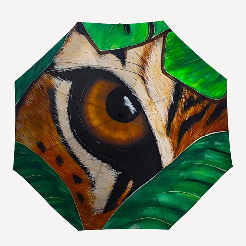 

1pc Tiger Eye Automatic Folding Umbrella, Portable & Foldable Design with 8 Ribs, Casual Outdoor Accessory Halloween and Christmas gifts yy2