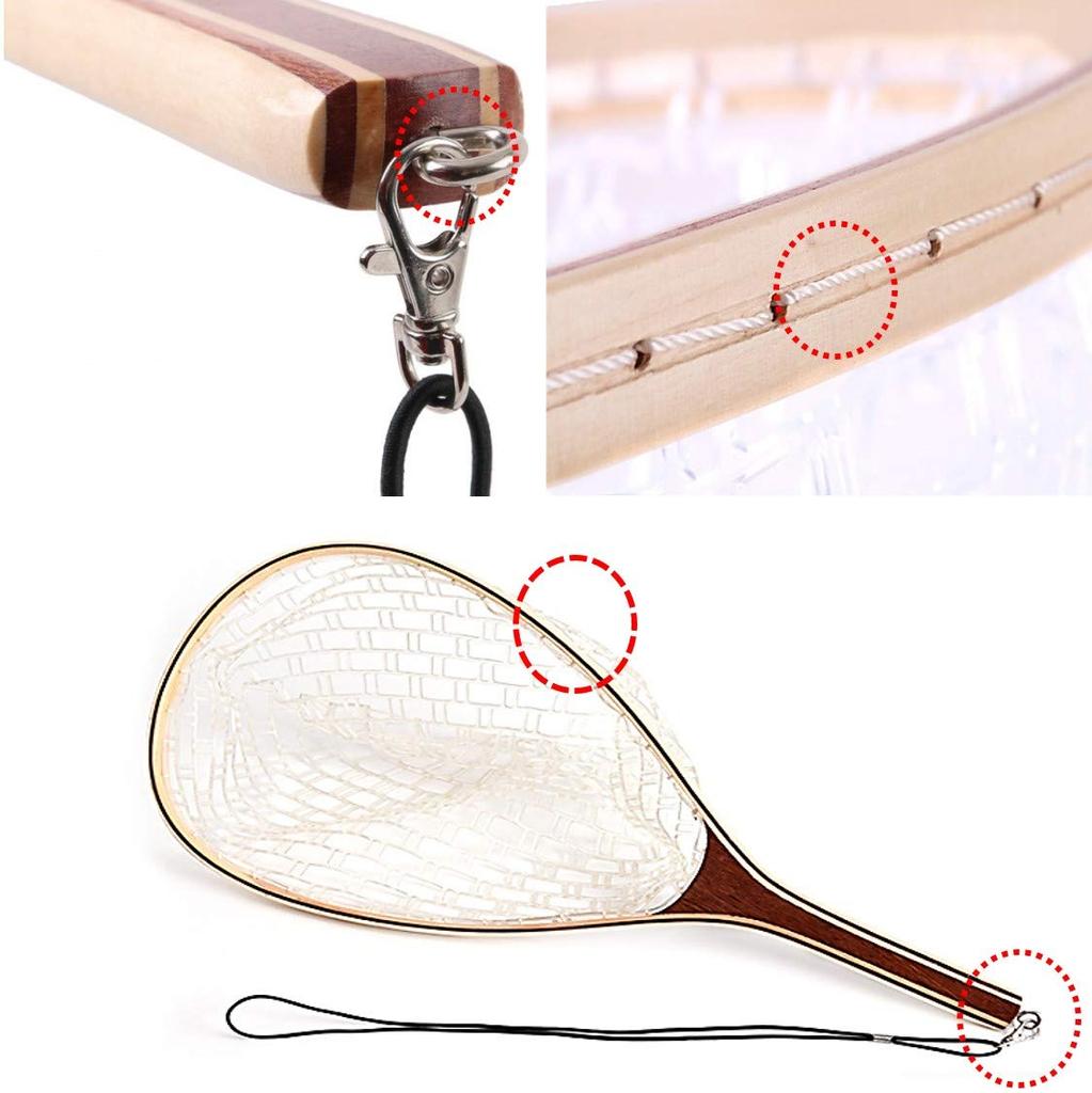 ST TS Fish-Free Landing Net, Perfect for Fly, Lure, Stream, and Pipe Fishing, Clear Net, Rubber, and Wooden (01 Silicone Rubber Net)