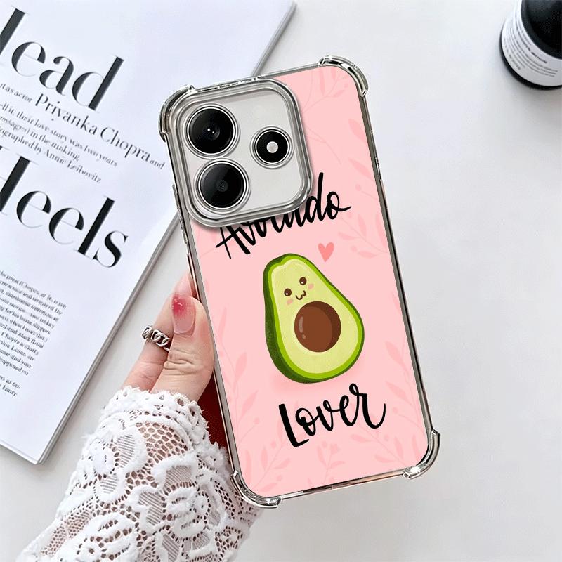 Cartoon Cute Avocado Plating Phone Case For Xiaomi Redmi Note 14 15 Pro Plus 13 12 11 11S 11T 10 9S 9 5G Anti-Fall Airabag Cover