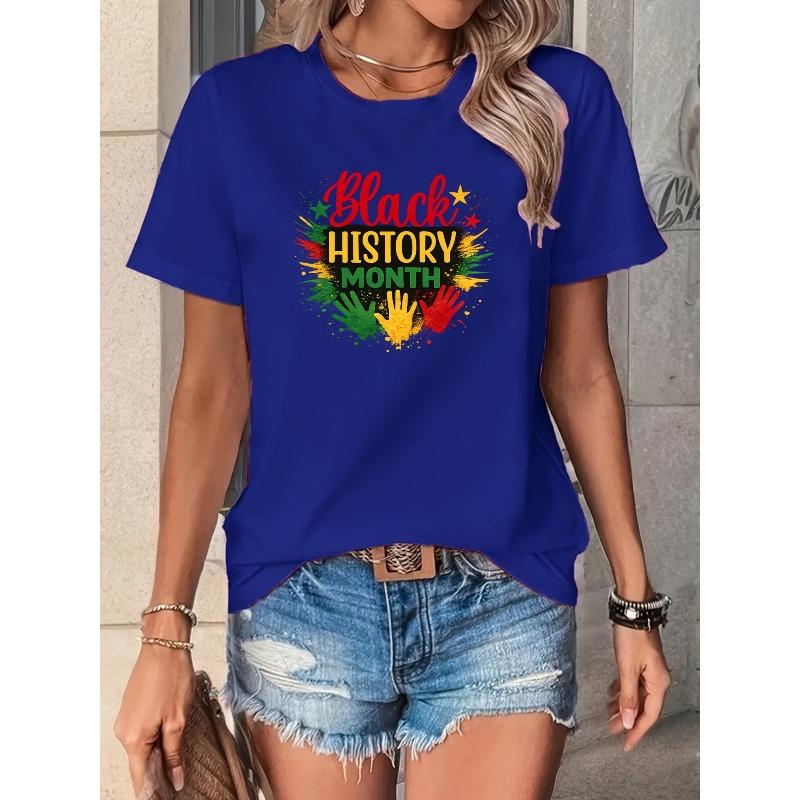 Women s History Month T-shirt - African-inspired Pan-African Colors with African Map and Rasta Symbols Print - Short-sleeved, Crew Neck Casual Top, S королевский синий