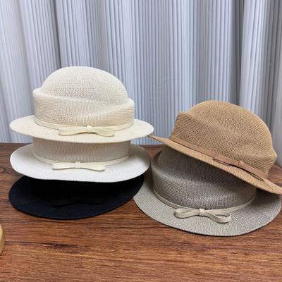 Damen Japanische Gestrickte Fischerhut Flacher Rand Sommer Outdoor Sonnenschutz Atmungsaktiv Schleife Zylinderhut Dünne Sonnenkappe