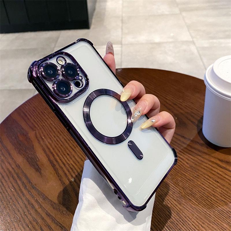 

Apple 16 Plus Phone Case - New Electroplated Magnetic Suction Golden Shield, 2023 Model iPhone 13 темно-фиолетового