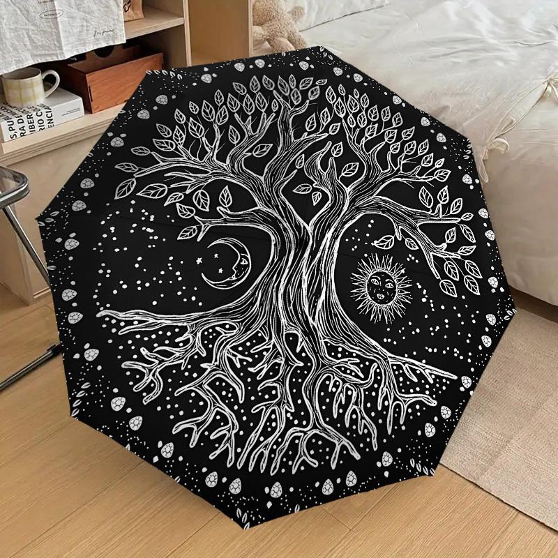 Tree of Life Pattern Folding Umbrella Fashion Auto-Open 8 Iron Ribs Plastic Handle Foldable Sunshade Perfect Christmas Gifts