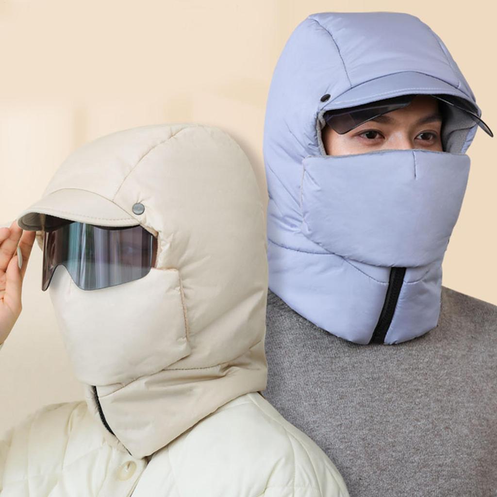 Trapper Hat For Women 4 In 1 Warm Cap Cold Weather Cap With Hood Earflap Goggles For Men Women Winter Cold Weather Cycling