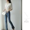Summer Knitted Sweater Women Half Sleeve V-Neck Knitted Top Thin Loose Pearl Knitted T-shirt
