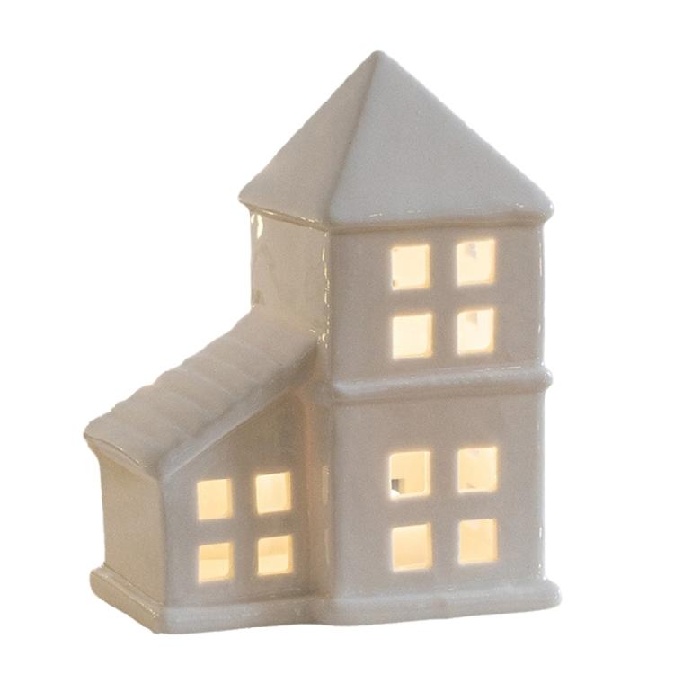 Casa de Vilarejo de Natal Decorativa com LED Cerâmica Edifício Estatueta Estátua para Prateleira Mesa Centros de Mesa Ornamento
