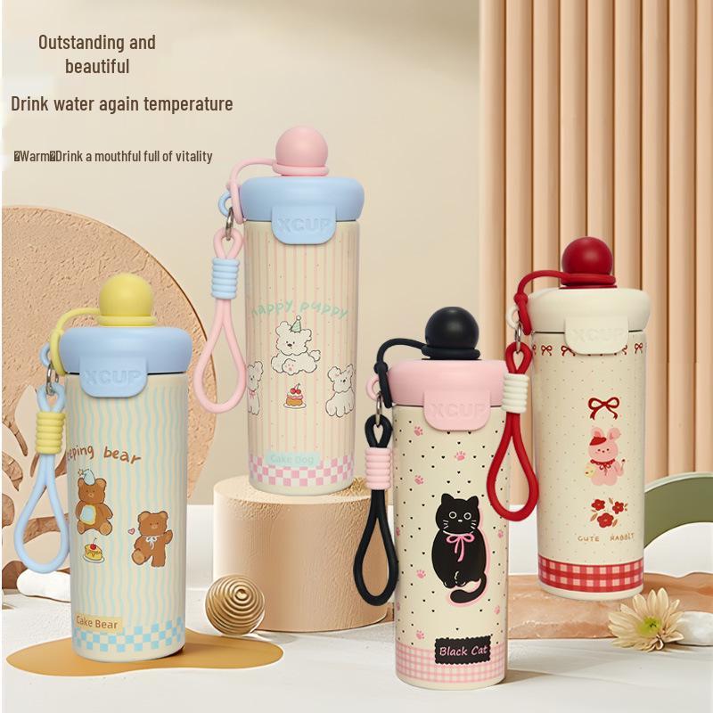 Cute Cartoon Animal Thermos with Straw & Lanyard - 316 Stainless Steel Children's Portable Cup