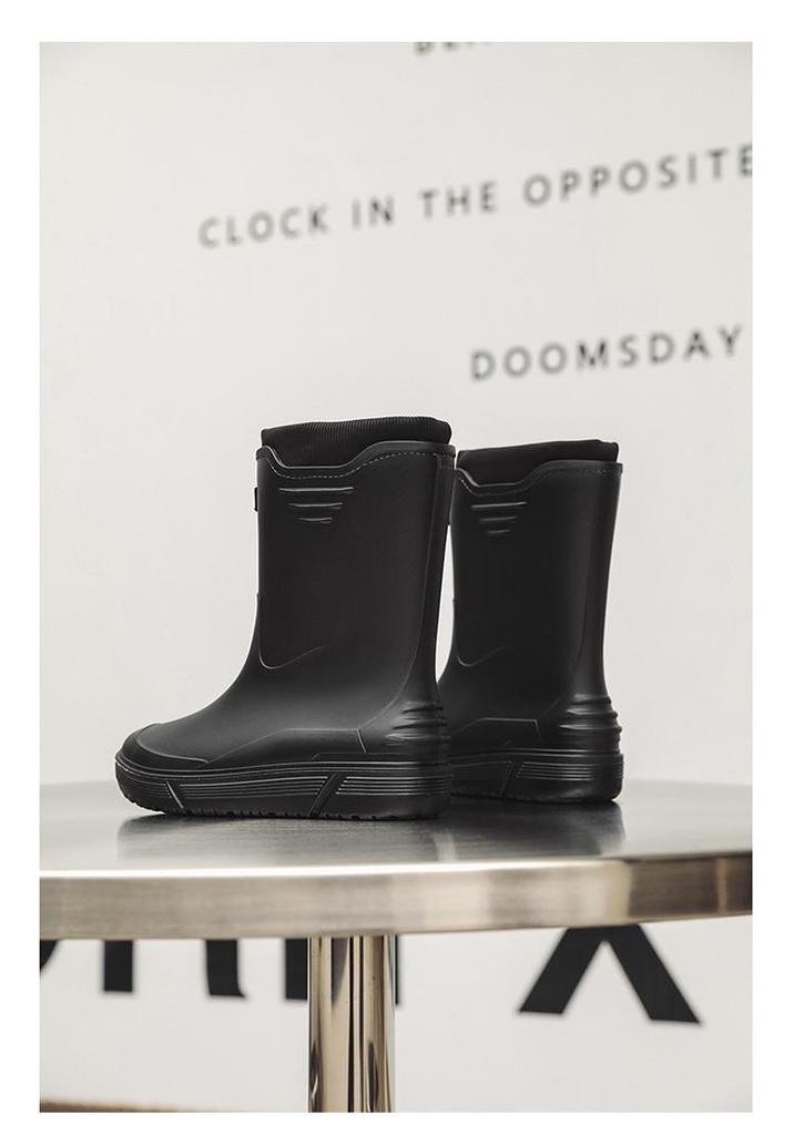 Men's Fashionable Waterproof Mid-Calf Non-Slip Rubber Boots - Warm Outdoor Short Boots