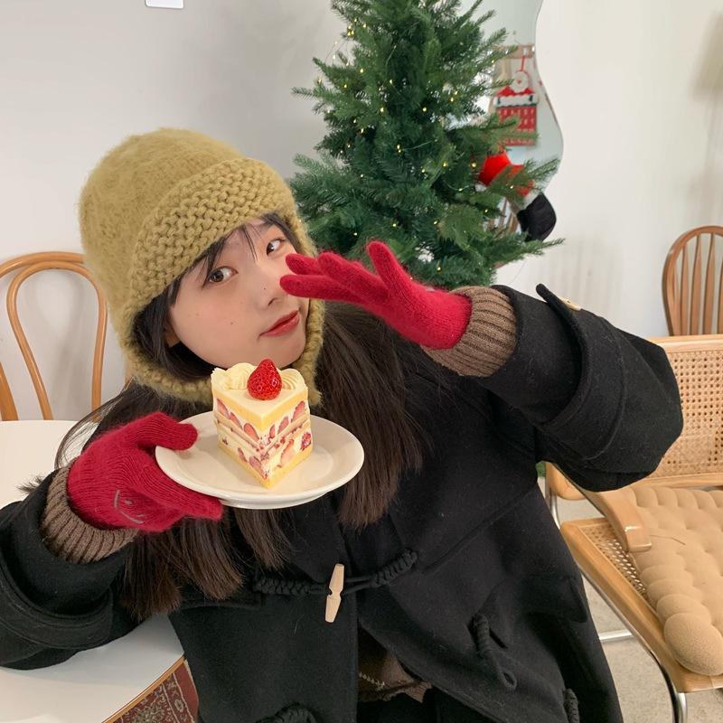 Korean Version of Knitted Flying Hat for Women Showing Their Faces Small Warm Ear Protection Wool Hats  Autumn and Winter Lei Feng Hat Trend