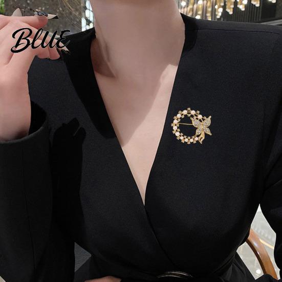 Faux Pearl Rhinestone Brooch Anti-Exposure Round Women Shape with Rhinestones