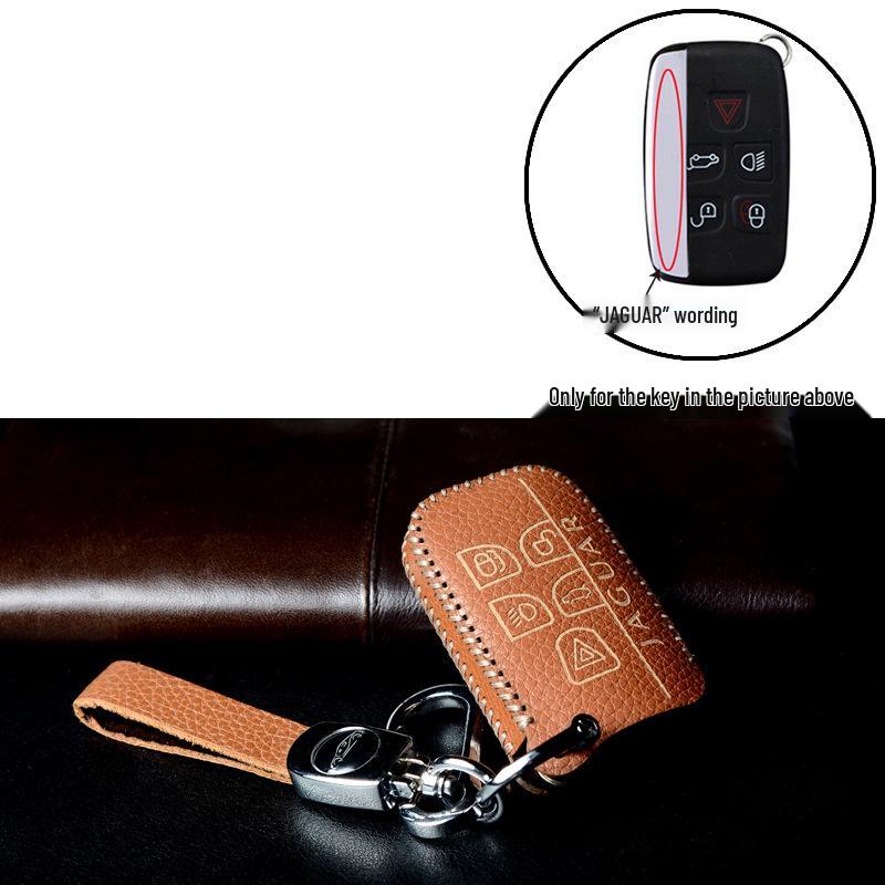 Genuine Cowhide Car Key Case for Jaguar XEL, XFL, XF, XE, F-Pace, XJ - Women's High-End Smart Model with Buckle.