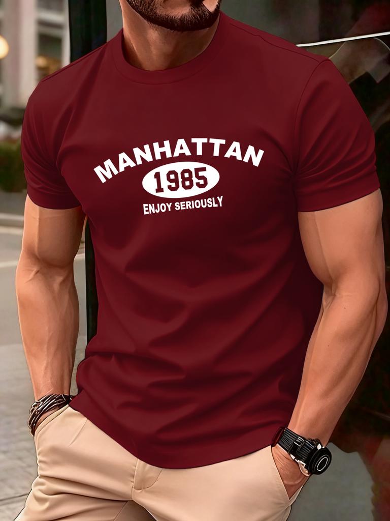 Manhattan 1985 Enjoy Seriously Mens T Shirts Hip Hop AllMatch TShirt Fashion Cotton Summer Clothes Unisex Casual Loose Top