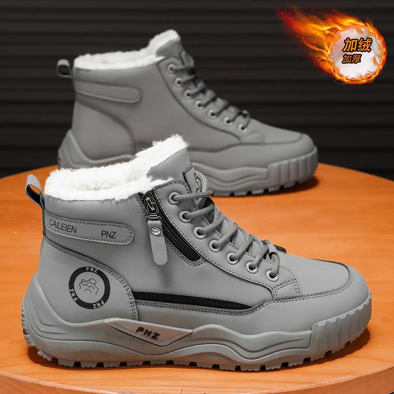 Men's shoes winter velvet high-top Martin boots men's retro thick-soled thickened thermal cotton shoes tooling shoes short boots