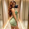 2026 European and American niche design celebrity dress sequined neck sling hip fold hollow dress women