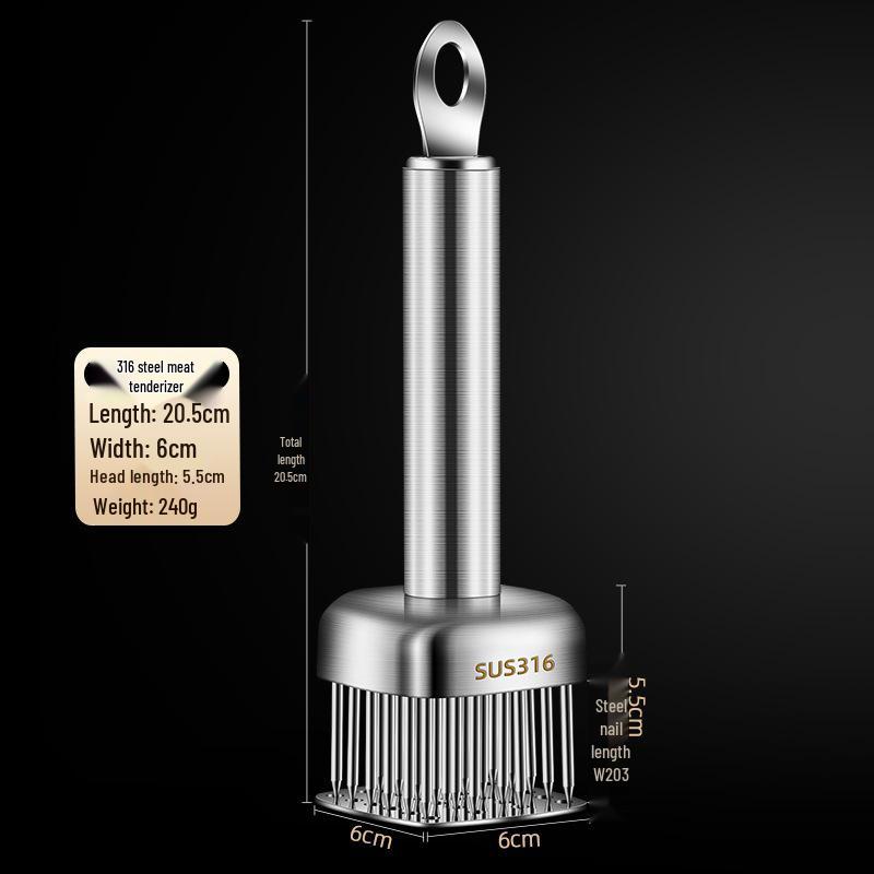 316 Stainless Steel Meat Tenderizer Needle and Hammer Tool for Softening and Skewering Meats