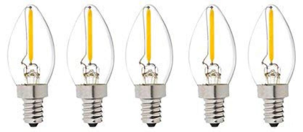 Bulbright 5-Pack LED Filament Bulbs, C7 1W 60LM, E12 Base, 2700K Warm White, Equivalent To 10W Incandescent Bulb, Full Beam Angle, Classic Retro