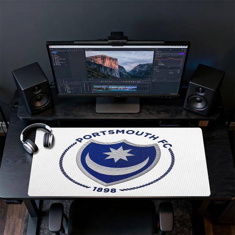 Portsmouth FC Art Mouse Pad, Large Gaming Desk Mat, Non-slip XXL Mousepad for Laptop & Tablet, Mini PC Playmat with Stitched Edges