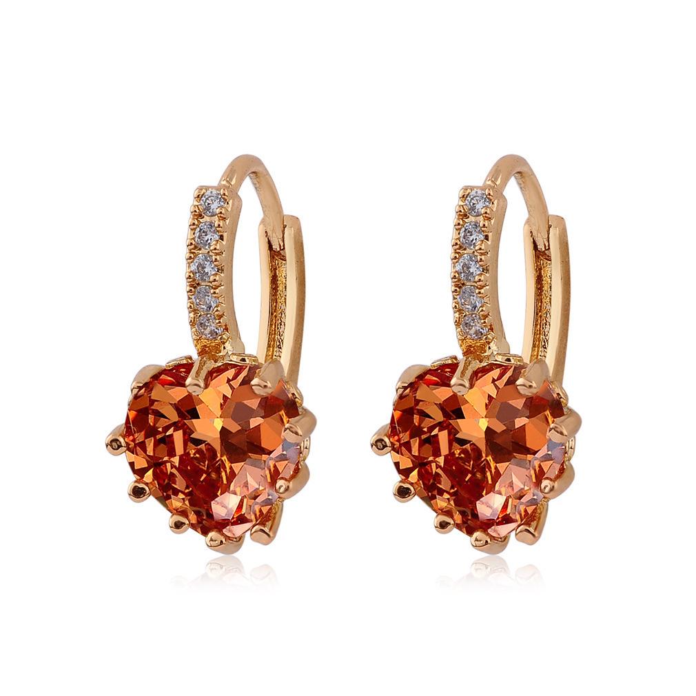 New European & American Fashion Earrings with AAA Zircon - Peach Heart Multi-Color Style
