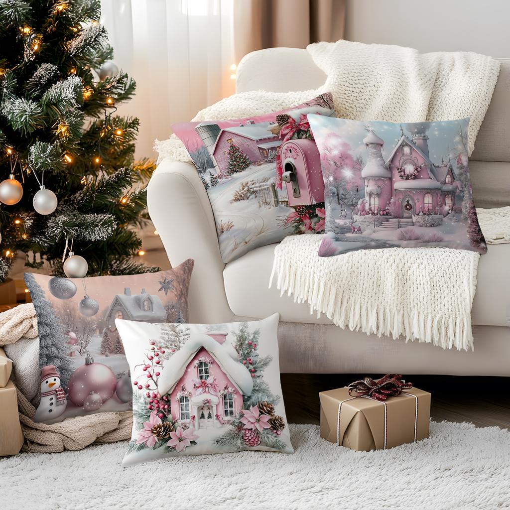 45X45Cm Countryside Christmas Theme Pillowcase Bedroom Cushion Cover 100% Polyester Living Room Cushion Pillowcase Home Decor