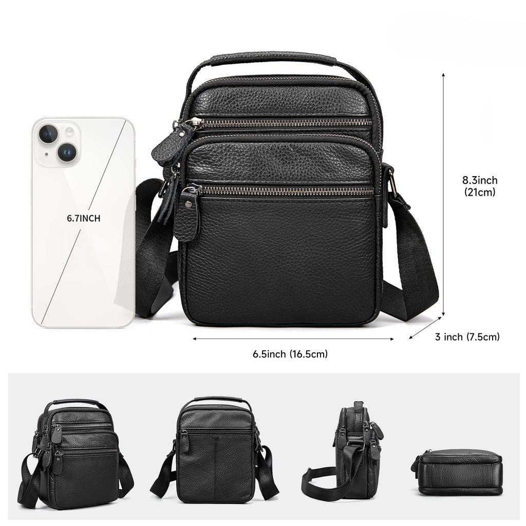 Genuine Leather Men's Shoulder Crossbody Bag, High-end Mobile Phone Bag, Casual and Trendy Shoulder Bag