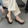 Fairy Feeling Beach Thick Bottom One-word Slippers Women Wear Sandals Style Small Man New Height Increase Advanced Summer