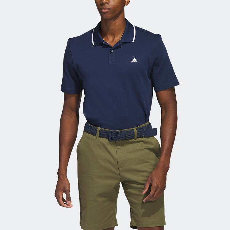 Adidas Go-To Piqué Golf Polo Shirt With Contrast Trim Logo Men Polo Shirts Navy-Blue HR7975