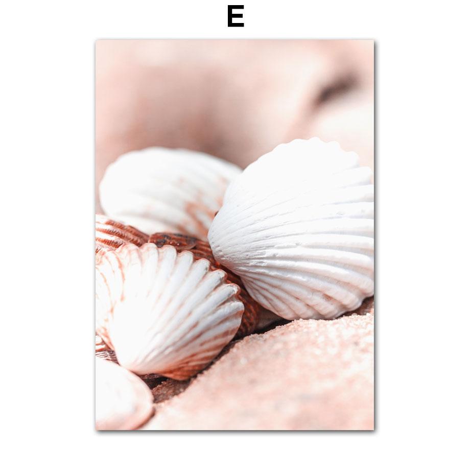 Tropical Pink Beach Shell Palm Tree Sun Posters Prints Canvas Painting Nordic Wall Art Pictures For Living Room Home Decor