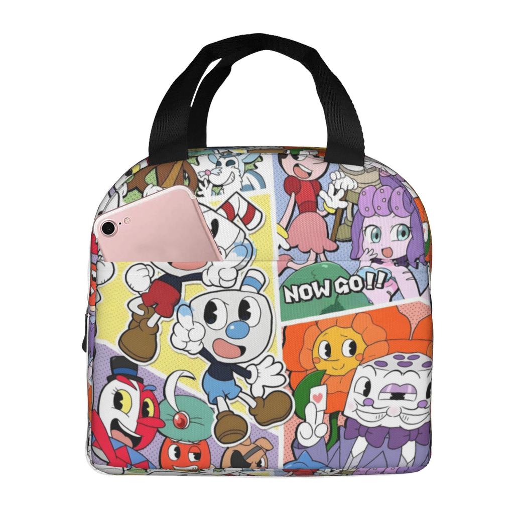 Custom Cupheads Resuable Lunch Box Women Men Leakproof Shooting Game Cooler Thermal Food Insulated Lunch Bag Office Work