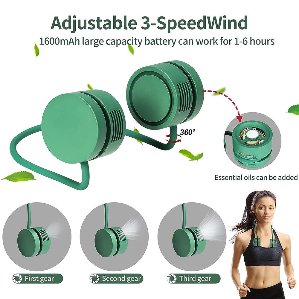 Portable Neck Fan Personal Neck Fan Hanging Neck Sports Fan USB Rechargeable Wearable Cooling Head Fan 360 Degrees For Travel Sp