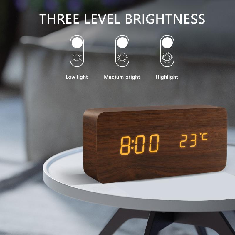 Alarm Clock LED Wooden Watch Table Voice Control Digital Wood Despertador USB/AAA Powered Electronic Desktop Clocks2