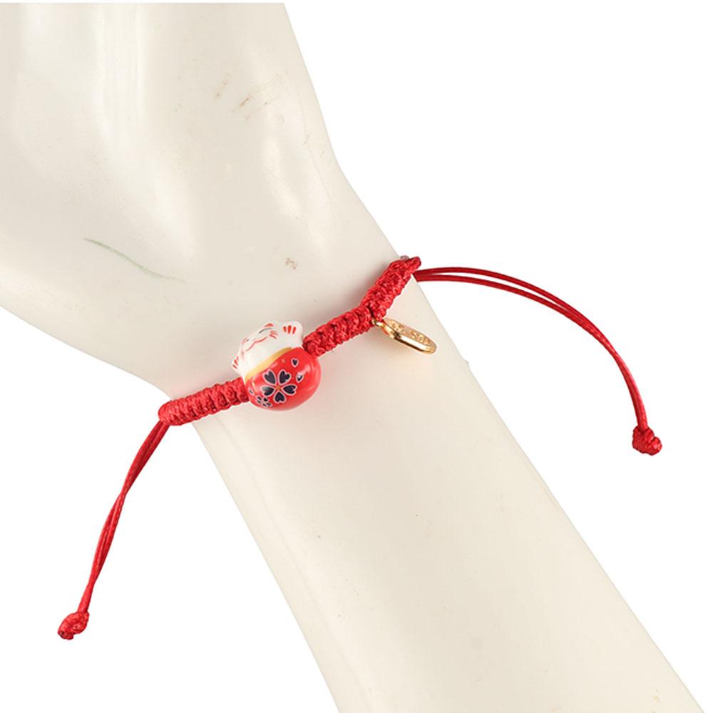 Handmade Maneki Neko Bracelet Hand Rope Women Hand Ring Adjustable Red Braided Rope  Women