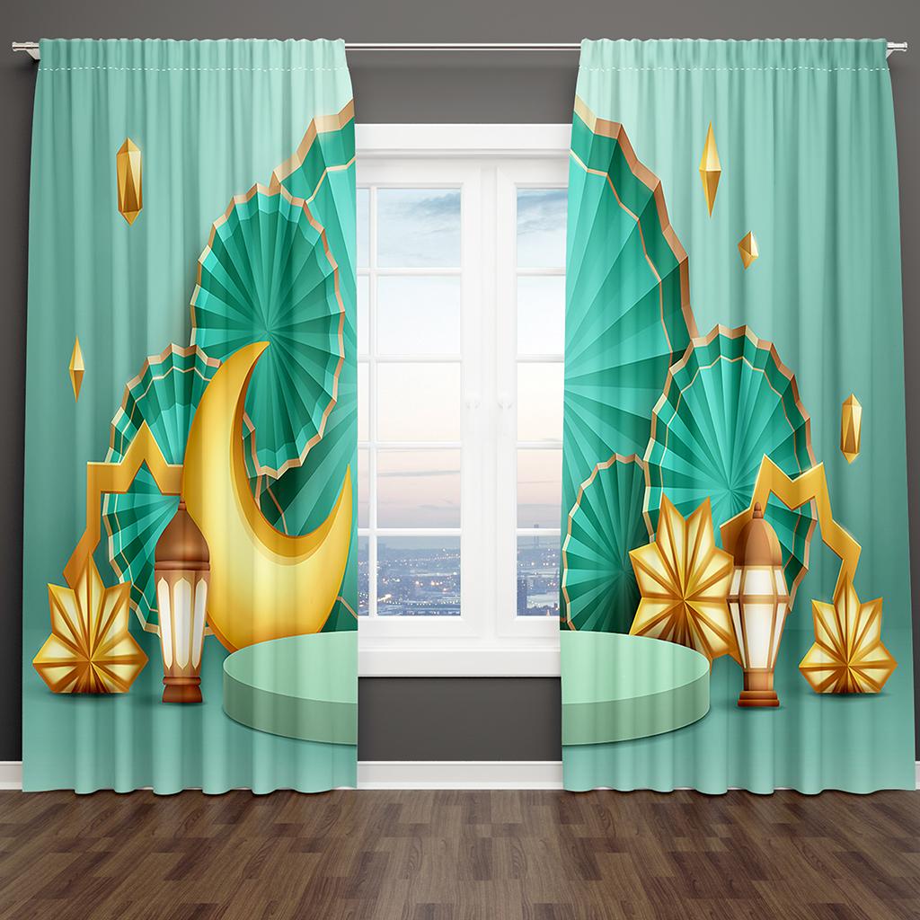 Luxus Ramadan Ramazan Kareem Mond Schloss Fenster Vorhänge Jalousien Für Wohnzimmer Schlafzimmer Badezimmer Küche Tür Heimdekor 2 Stück