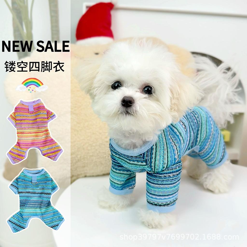 Dog quadruple summer thin pet breathable small dog clothing than bear anti-hair loss rainbow stripes
