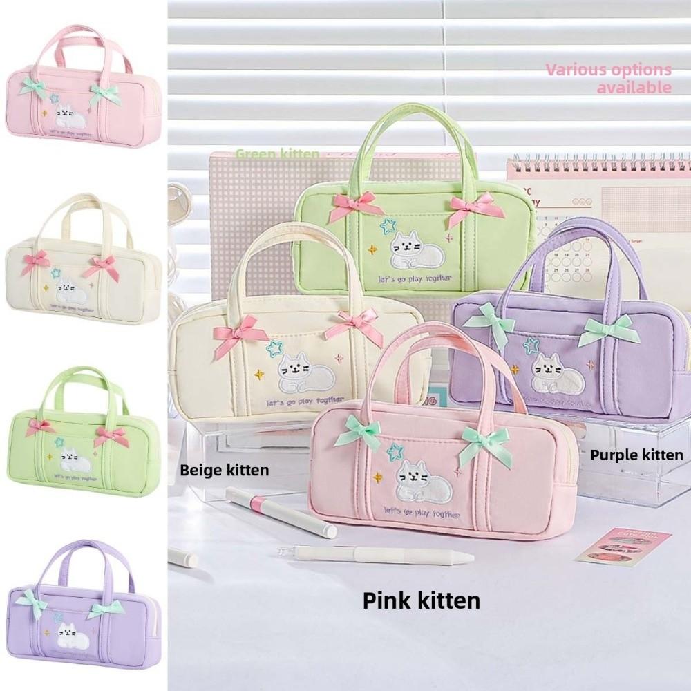 Large Capacity Korean Stationery Bag Embroidery Cat Pen Storage Bag School Office