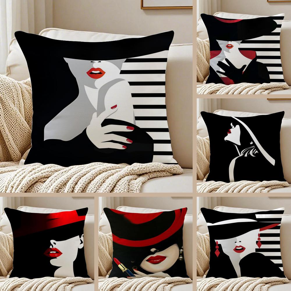Creative Homewares Unisex Vantage Anime Elegant Lady Pattern Cushion Cover Pillowcase Anti-Dustmite Invisible Zipper Short Plush Sofa Cushion