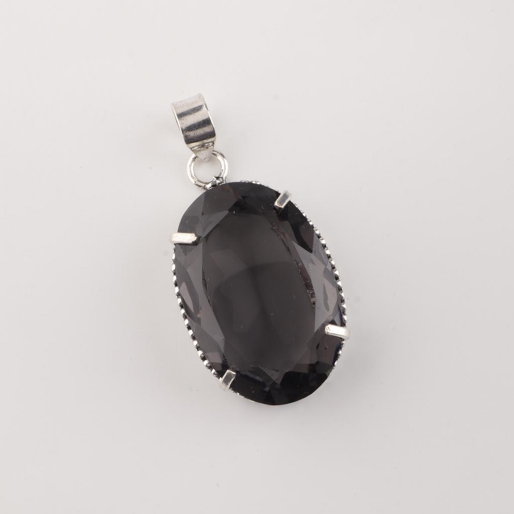 Grey Quartz Gemstone Silver Pendant 1.75" , 925 Sterling Silver Handmade Jewelry, Elegant Pendant For Anniversary Gift PP-63-13
