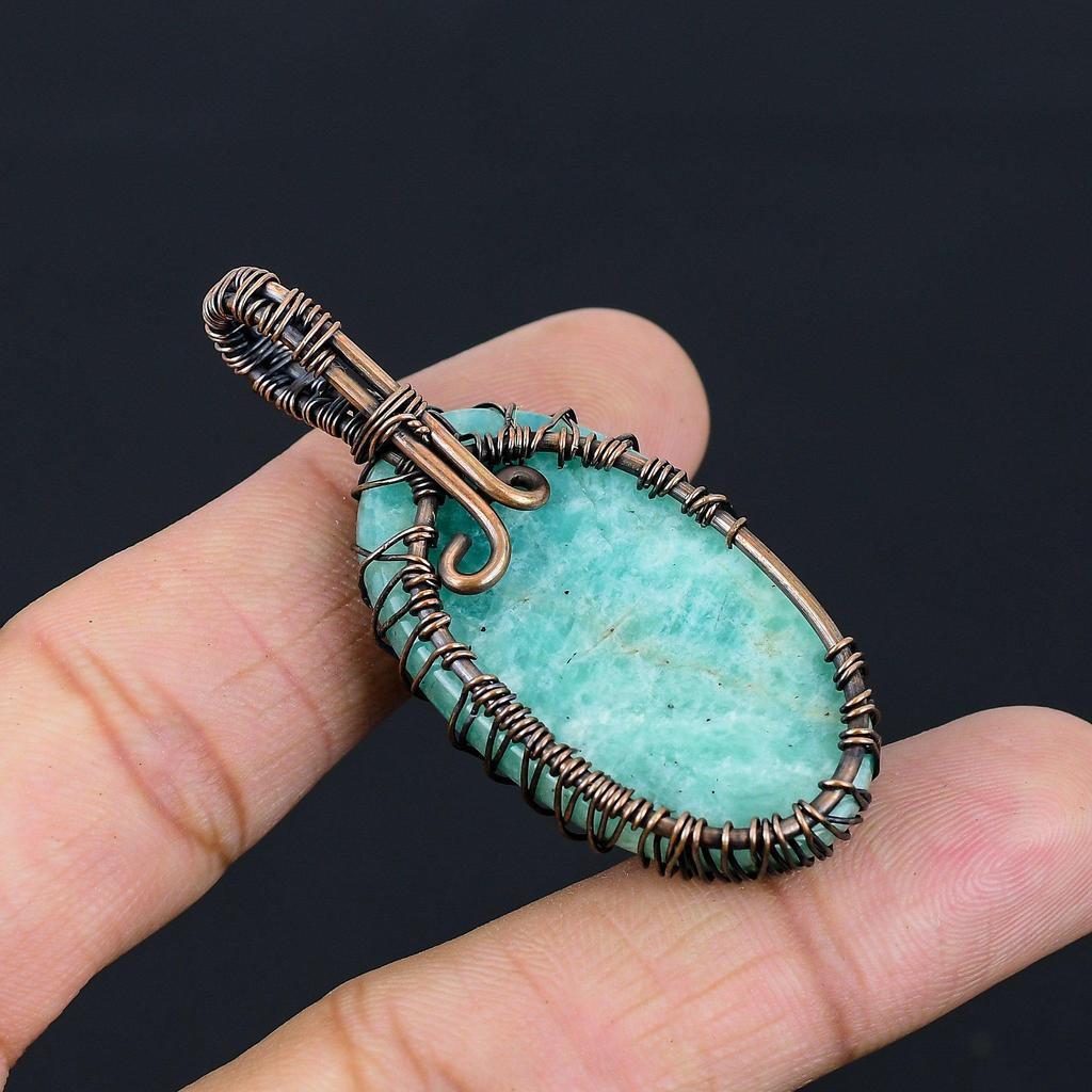 Arborele Vieții Amazonit Gemstone Pure Cupru Sârmă înfășurată manual bijuterii pandantiv pentru cadou