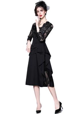 EightSTAR Kleid Partykleid mit Hochzeit Midi Lang Für Frauen in Ihren und 40ern Ärmel, Kleid, Kleid, A-Linie, Durchsichtig, Ärmel, Rüschen, Stilvoll,