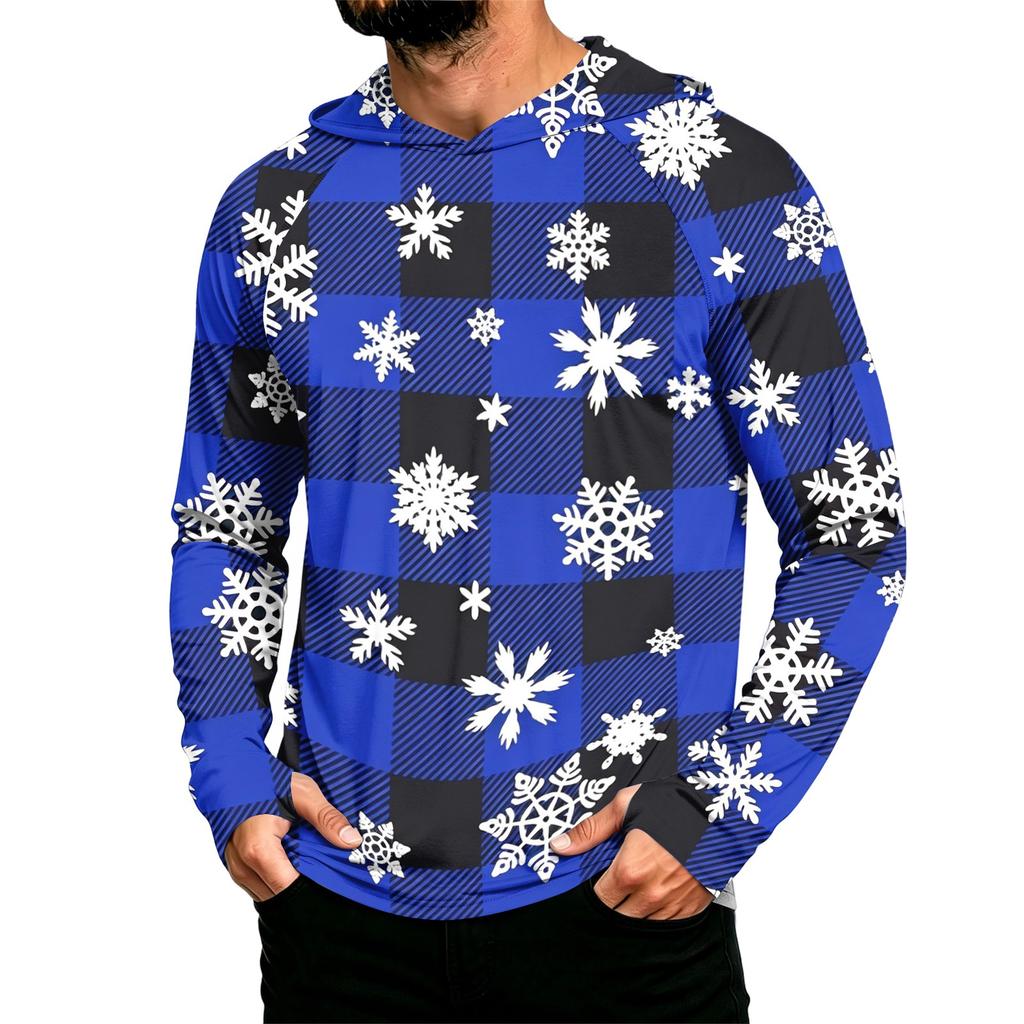 Men's Long Sleeve Hooded Sun Shirt with Christmas Print for Casual Daily Wear