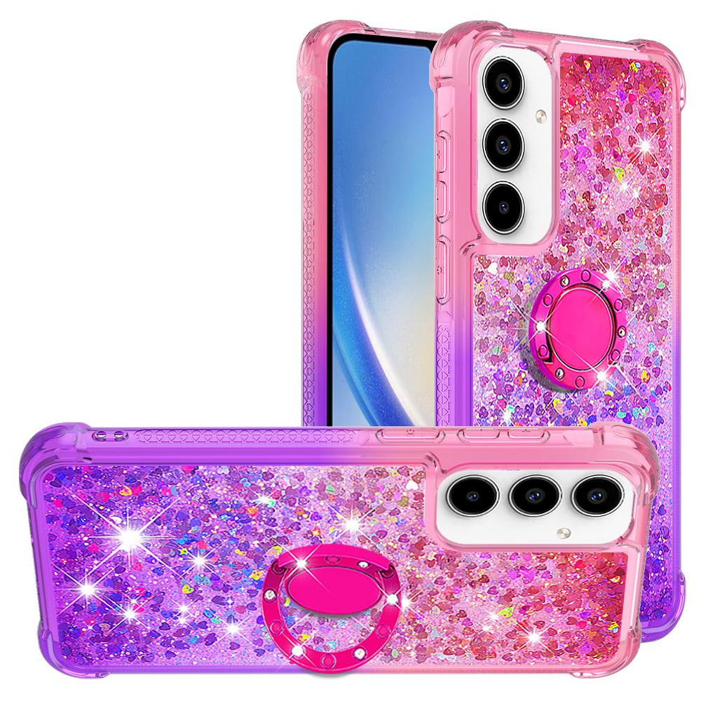 

For Samsung Galaxy A35 5G TPU Case with Kickstand Gradiant Quicksand Shockproof Cover Pink+Purple