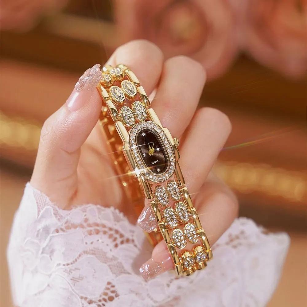 Bracelet Stainless Steel Quartz Vintage Watch Rhinestone Wristwatch for Women Gifts