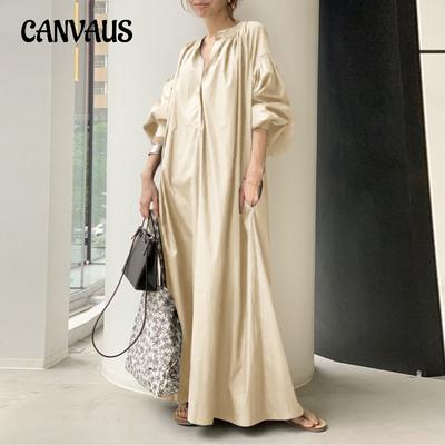 Spring and Autumn Women's Cotton Linen Dress Japanese Simple Loose Casual Long Plus Size Women's Dress