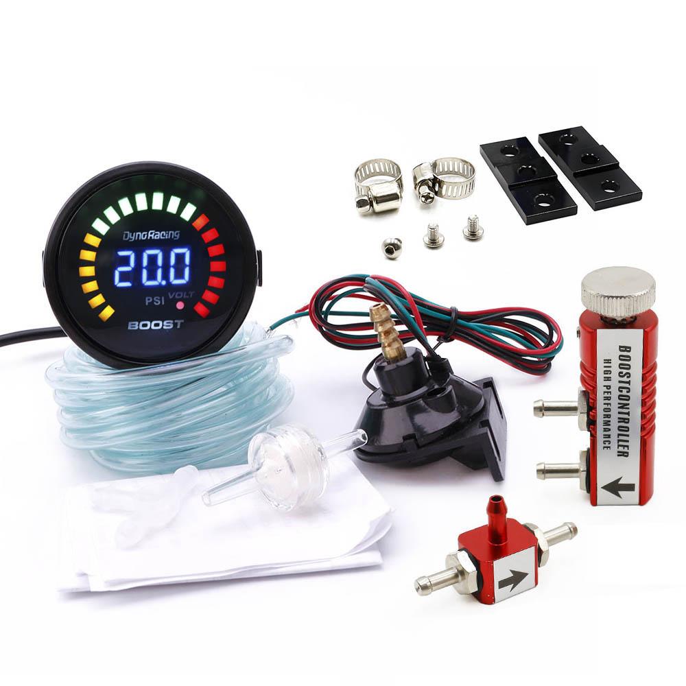 2 52mm Digital Turbo Boost Gauge -15-45 PSI 20 LED with 1-30 PSI Boost Controller Kit In-Cabin Adjustable With red control