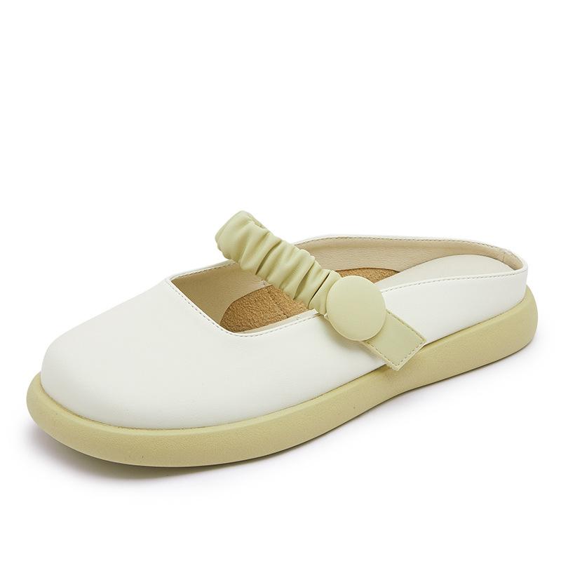 

Leather bag head half slippers women s outer wear 2025 new spring and summer platform pregnant women lazy Muller shoes half support single shoes 40
